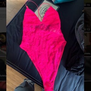 Neon pink lace bodysuit / lingerie